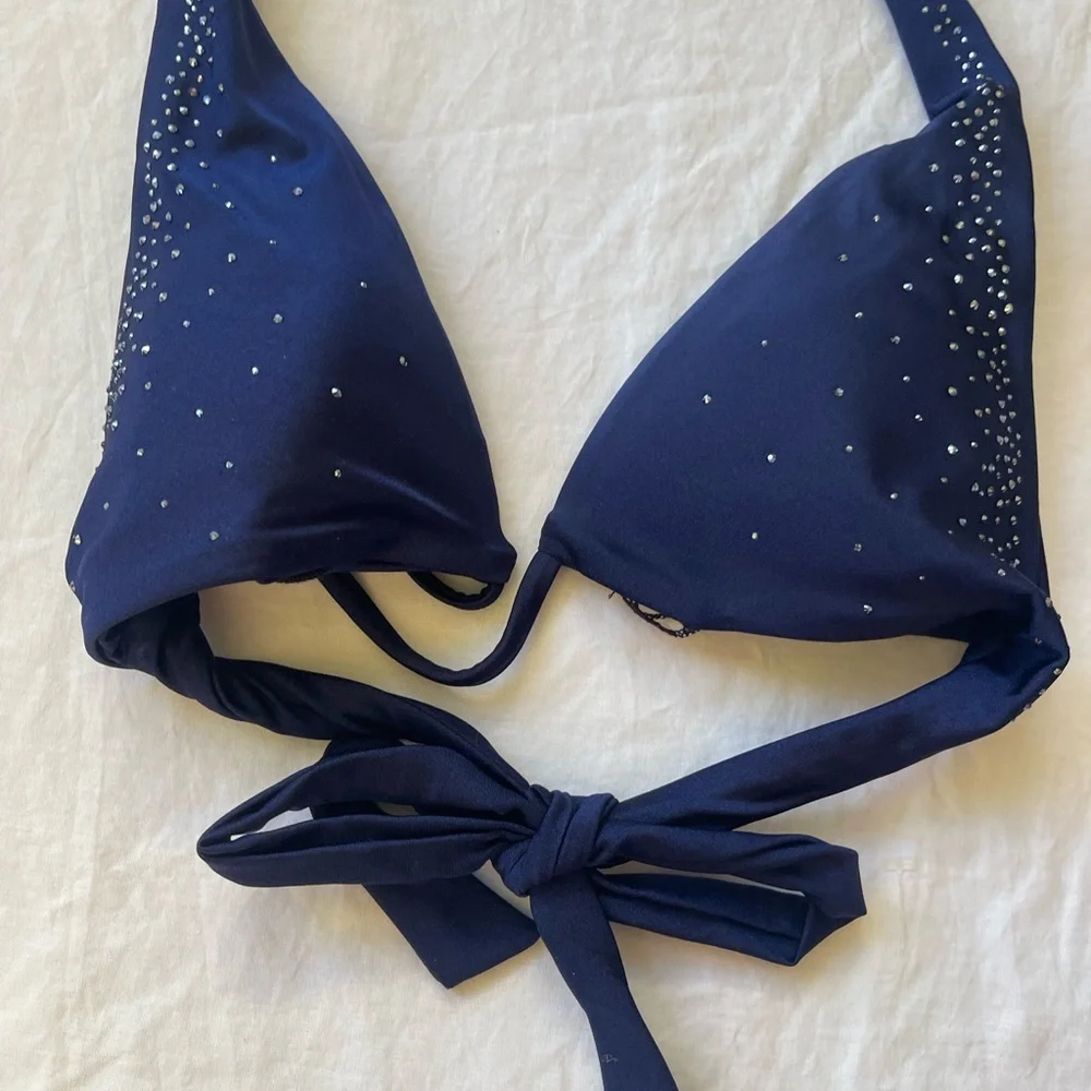Bellissima Swarovski Crystal Bikini Top Embellished Halter Sparkle Size M NEW
